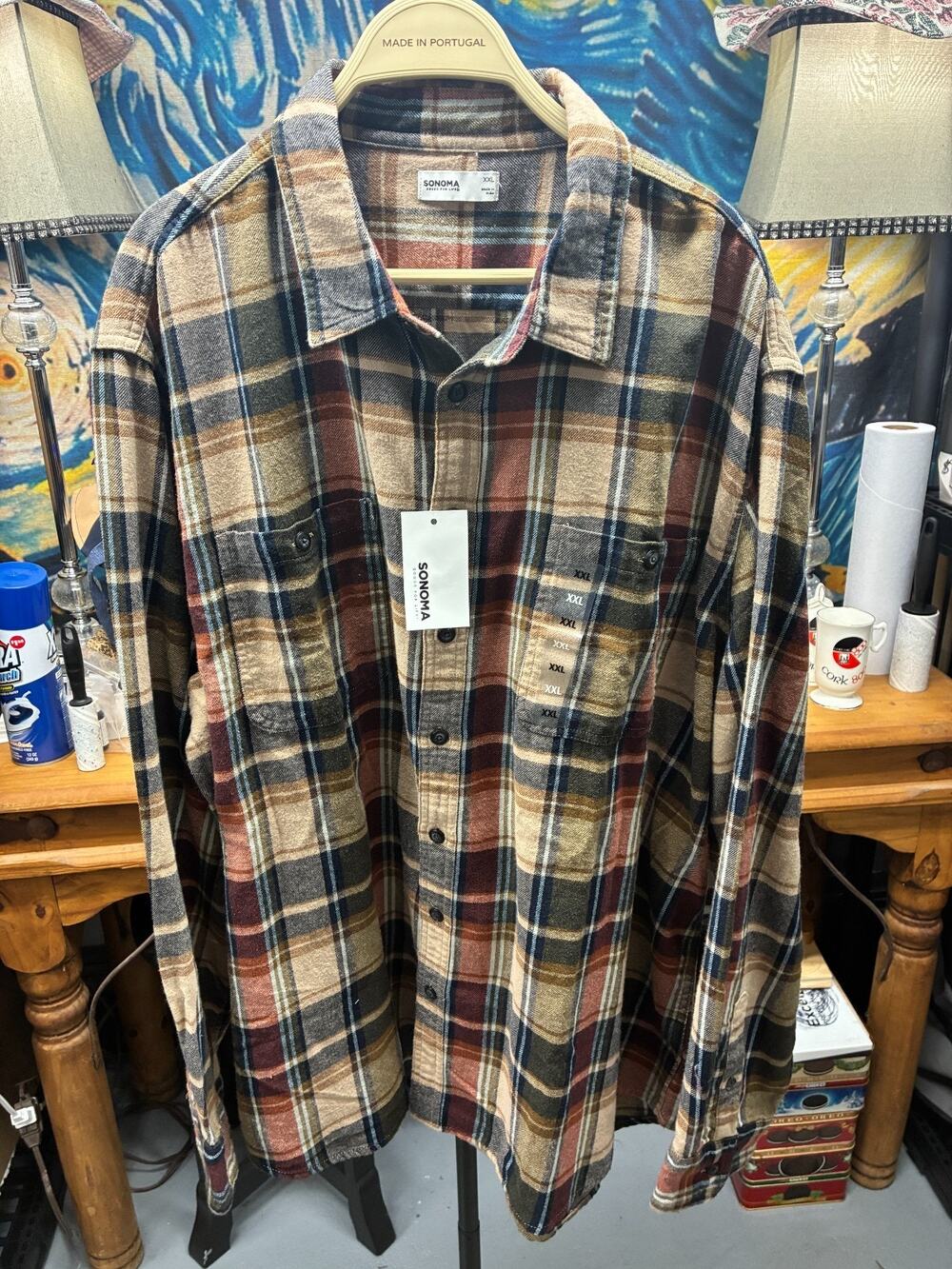 Sonoma Goods For Life Mens XXL Flannel Shirt Plaid Brown Red Blue NWT Cotton